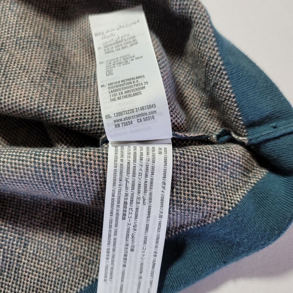 Abercrombie Fitch Mens M Teal Argyle Knit Polo Shirt Button Up Sweater Retro - Picture 10 of 10